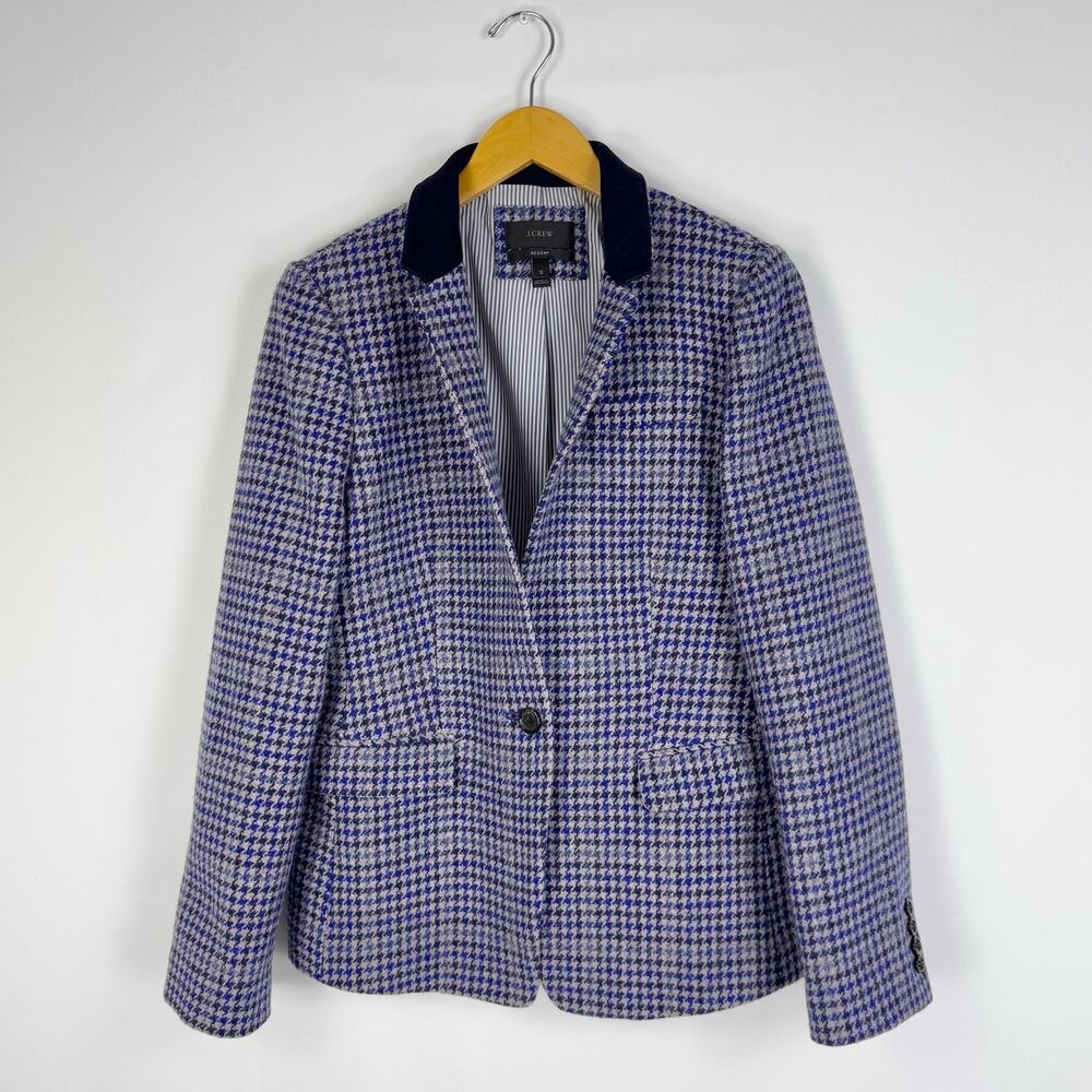 J Crew Womens Regent Houndstooth Wool Blazer Size 12 Navy Blue Gray